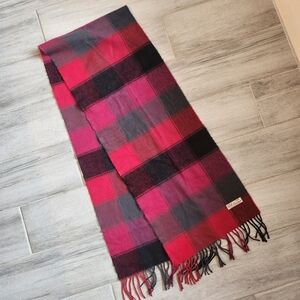 Plaid long scarf men's red black 100% cashmere check fringe classic Made England
